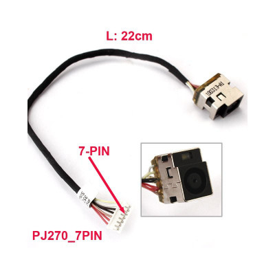 Роз&#039;єм живлення ноутбука з кабелем для HP PJ270 (7.4mm x 5.0mm + center pin), 8(7)-pi Универсальный (A49035)