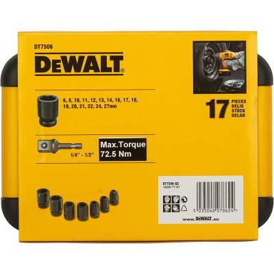 Набір головок DeWALT ударних торцевих 1/2&quot; EXTREME IMPACT, 17 шт (DT7506)