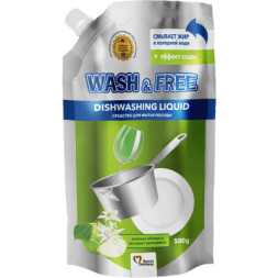 Засіб для ручного миття посуду Wash&amp;Free зелене яблуко та екстракт едельвейса дой-пак 500 г (4260637724656)