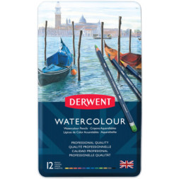 Олівці кольорові Derwent Watercolour акварельні, 12 кол. в метал. коробці (5010255784513)