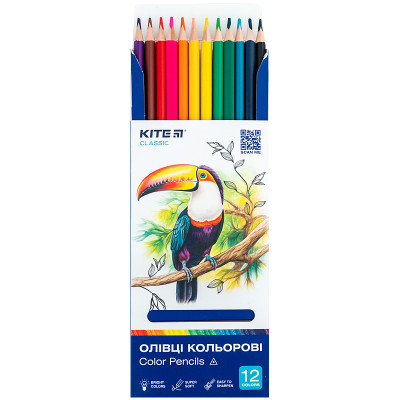 Олівці кольорові Kite Classic тригранні, 12 кольорів (K-053)