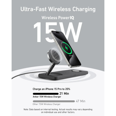 Зарядний пристрій Anker MagGo Wireless Charging Station 15W 3-in-1 Pad Black (B25M1311)
