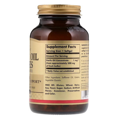 Трави Solgar Часникова олія, Garlic Oil Perles Concentrate, 250 гелевих к (SOL-01221)