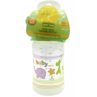 Пляшечка для годування Baby Team з широким горлом 6+, 250 мл (1002_желтый)