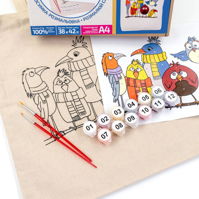 Набір для творчості Rosa Talent екосумка-розмальовка, Funny Birds, 38х42 см (4823098543534)