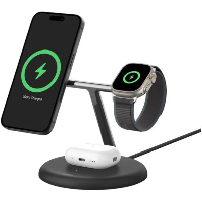 Зарядний пристрій Belkin 3in1 Magnetic Adjustable Pad Qi2 15W Black (WIZ023VFBK)