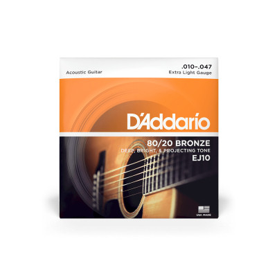 Струни для гітари D&#039;Addario Bronze 80/20 Extra Light (10-47) (EJ10)