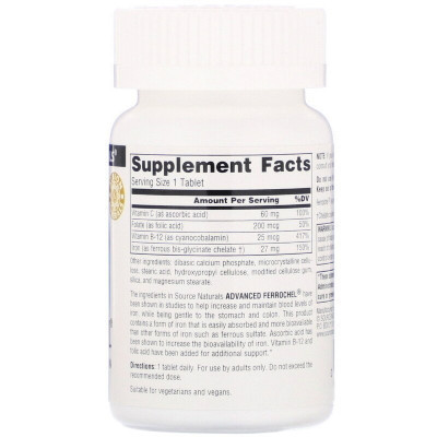Мінерали Source Naturals Залізо, вдосконалена формула, Advanced Ferrochel, 180 таб (SN1456)