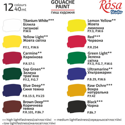 Гуашеві фарби Rosa Studio Classic 12 кольорів 40 мл special box (4823098531616)