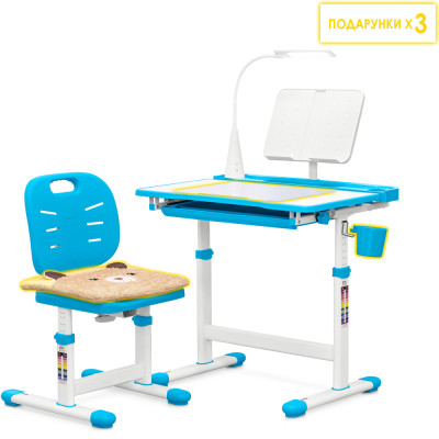 Парта зі стільцем Evo-kids (стіл+стілець+полиця+лампа) Blue (Evo-17 BL Ergo)