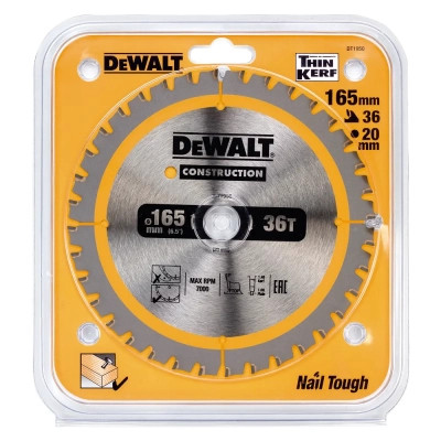 Диск пильний DeWALT CONSTRUCTION 165 х 20 мм, 36 z (ATB), 20 градусів (DT1950)