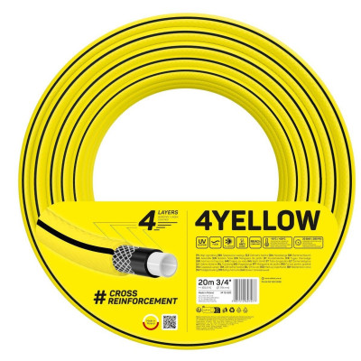Шланг для поливу Cellfast 4YELLOW 3/4&quot; 20м, 4 шари, до 20 Бар, -10…+50°C (10-520)