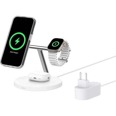 Зарядний пристрій Belkin 3in1 Magnetic Pad Qi2 15W White (WIZ032KQWH)