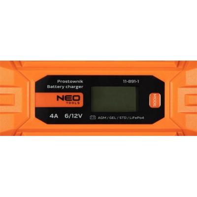 Зарядний пристрій для автомобільного акумулятора Neo Tools 4A/70Вт, 3-120Ah, для кислотних/AGM/GEL (11-891)