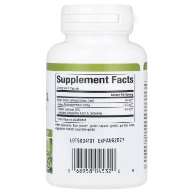 Вітамінно-мінеральний комплекс Natural Factors Гінкго Білоба, Ginkgo Biloba, 60 капсул (NFS-04532)