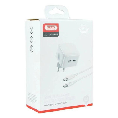 Зарядний пристрій XO QC 3.0 L102 35W/2 USB-C + cable Type-C NB124 White (XO-L102c-WH)