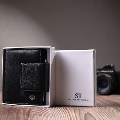Гаманець ST Leather З натуральної шкіри Чорний (22703)