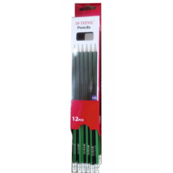 Олівець графітний H-Tone НВ, з гумкою, чорний із зеленим, уп. 12 шт (PENCIL-HT-JJ30128)