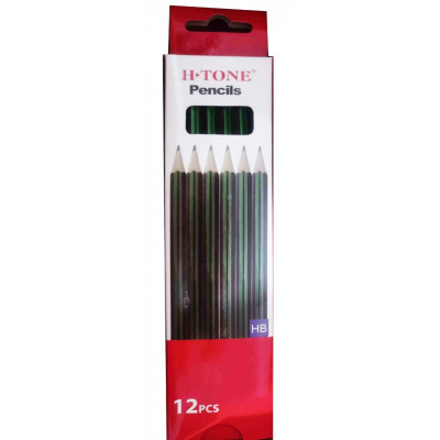 Олівець графітний H-Tone НВ, з гумкою, чорний із зеленим, уп. 12 шт (PENCIL-HT-JJ30128)