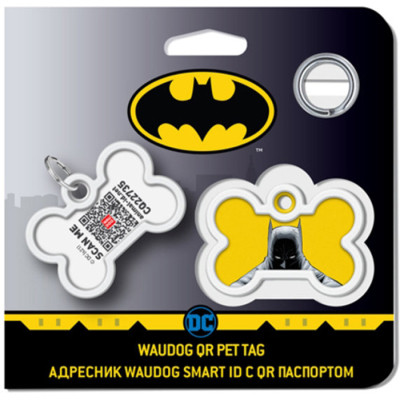 Адресник для тварин WAUDOG Smart ID з QR паспортом &quot;Бетмен жовтий&quot;, кістка 40х28 мм (0640-1003)