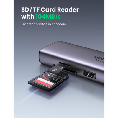 Концентратор Ugreen USB3.1 Type-C to HDMI/USB 3.0x2/RJ45/SD/TF/PD 100W CM512 (60515)
