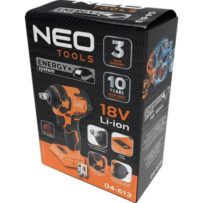 Гайковерт Neo Tools Energy+ 18V, безщітковий, 2500об/хв, 350Нм, 1/2&quot;, 3 швидкості, 1.1кг (без АКБ та ЗП) (04-613)