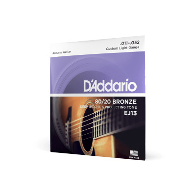 Струни для гітари D&#039;Addario 80/20 Bronze Custom Light (11-52) (EJ13)