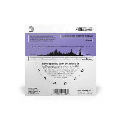 Струни для гітари D&#039;Addario 80/20 Bronze Custom Light (11-52) (EJ13)