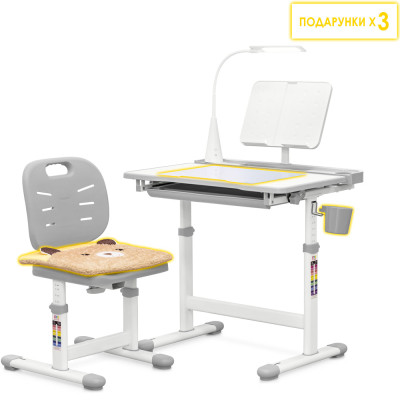Парта зі стільцем Evo-kids (стіл+стілець+полиця+лампа) Gray (Evo-17 G Ergo)