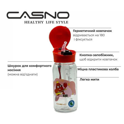 Пляшка для води Casno 400 мл KXN-1195 Червона краб з соломинкою (KXN-1195_Red)