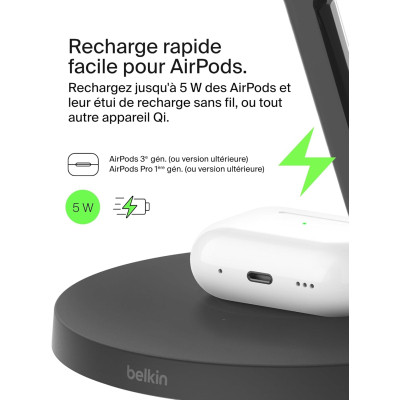 Зарядний пристрій Belkin 3in1 Magnetic Pad Qi2 15W Black (WIZ032KQBK)