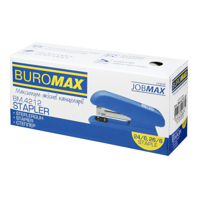 Степлер Buromax пластиковий, 20 аркушів, (скоби №24;26), 105 х 31 х 55 мм, сірий (BM.4212-09)