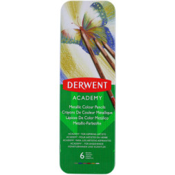 Олівці кольорові Derwent ACADEMY METALLIC, 6 кол. у металевому пеналі (043100982005)