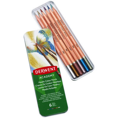 Олівці кольорові Derwent ACADEMY METALLIC, 6 кол. у металевому пеналі (043100982005)
