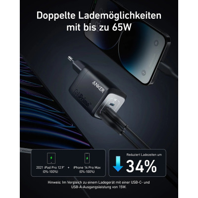 Зарядний пристрій Anker GaNPrime 67W 2xUSB-C PD + 1xUSB-A Black (A2669313)