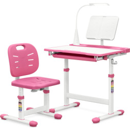 Парта зі стільцем Evo-kids (стіл+стілець+полиця+лампа) Pink (Evo-17 PN Ergo)