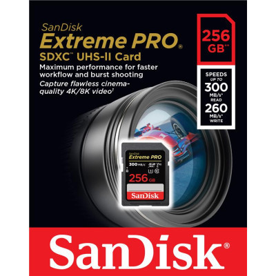 Карта пам&#039;яті SanDisk 256GB SD class 10 UHS-I U3 V90 Extreme PRO (SDSDXDK-256G-GN4IN)