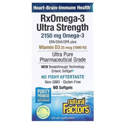 Жирні кислоти Natural Factors Омега-3 ультра та вітамін D3, 2150 мг, RxOmega-3 Ultra Strength with Vitamin D3 (NFS-35489)