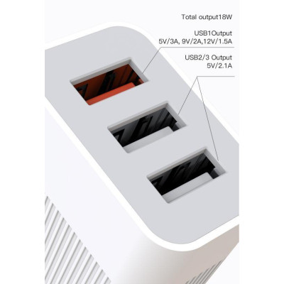 Зарядний пристрій XO QC 3.0 L72 30W (18W/1USB + 2.4A/2 USB) + cable Lightning White (XO-L72i-WH)
