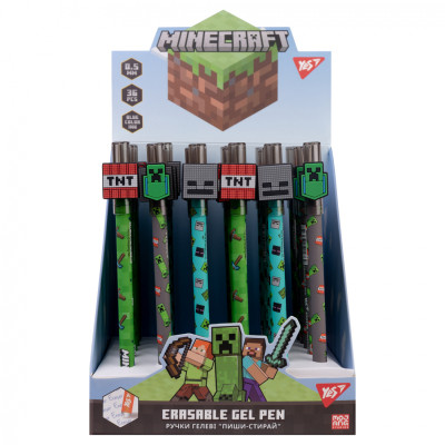 Ручка гелева Yes пиши-стирай Minecraft 0,5 мм, синя (420378)
