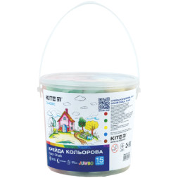 Крейда Kite кольорова Jumbo Classic, 15 штук у відерці (K-074)