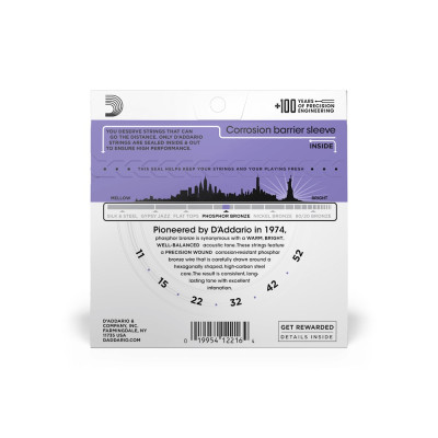 Струни для гітари D&#039;Addario Phosphor Bronze Custom Light (11-52) (EJ26)