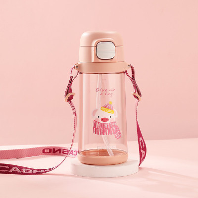 Пляшка для води Casno 690 мл KXN-1219 Рожева Свинка з соломинкою (KXN-1219_Pink)