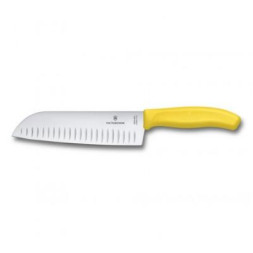 Кухонний ніж Victorinox SwissClassic сантоку 17 см, ребристое лезвие, желтый (6.8526.17L8B)