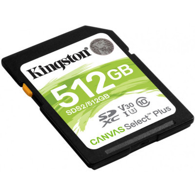 Карта пам&#039;яті Kingston 512GB SDXC class 10 UHS-I U3 Canvas Select Plus (SDS2/512GB)