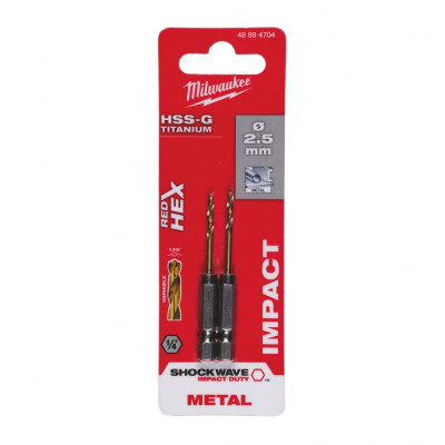 Свердло Milwaukee по металу RedHEX HSS-G TiN, 2,5 мм (2шт) (48894704)