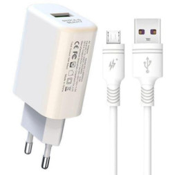 Зарядний пристрій XO QC 3.0 L85 18W/1USB + microUSB White (XO-L85m-WH)