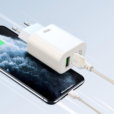 Зарядний пристрій XO QC 3.0 L85 18W/1USB + microUSB White (XO-L85m-WH)
