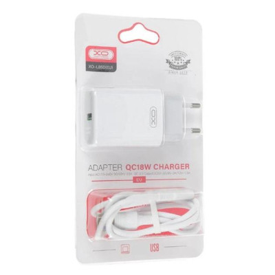 Зарядний пристрій XO QC 3.0 L85 18W/1USB + microUSB White (XO-L85m-WH)