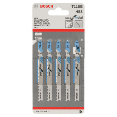 Полотно Bosch по металу T 118 B, 1.9-2.3х92мм, 5шт (2.608.631.014)